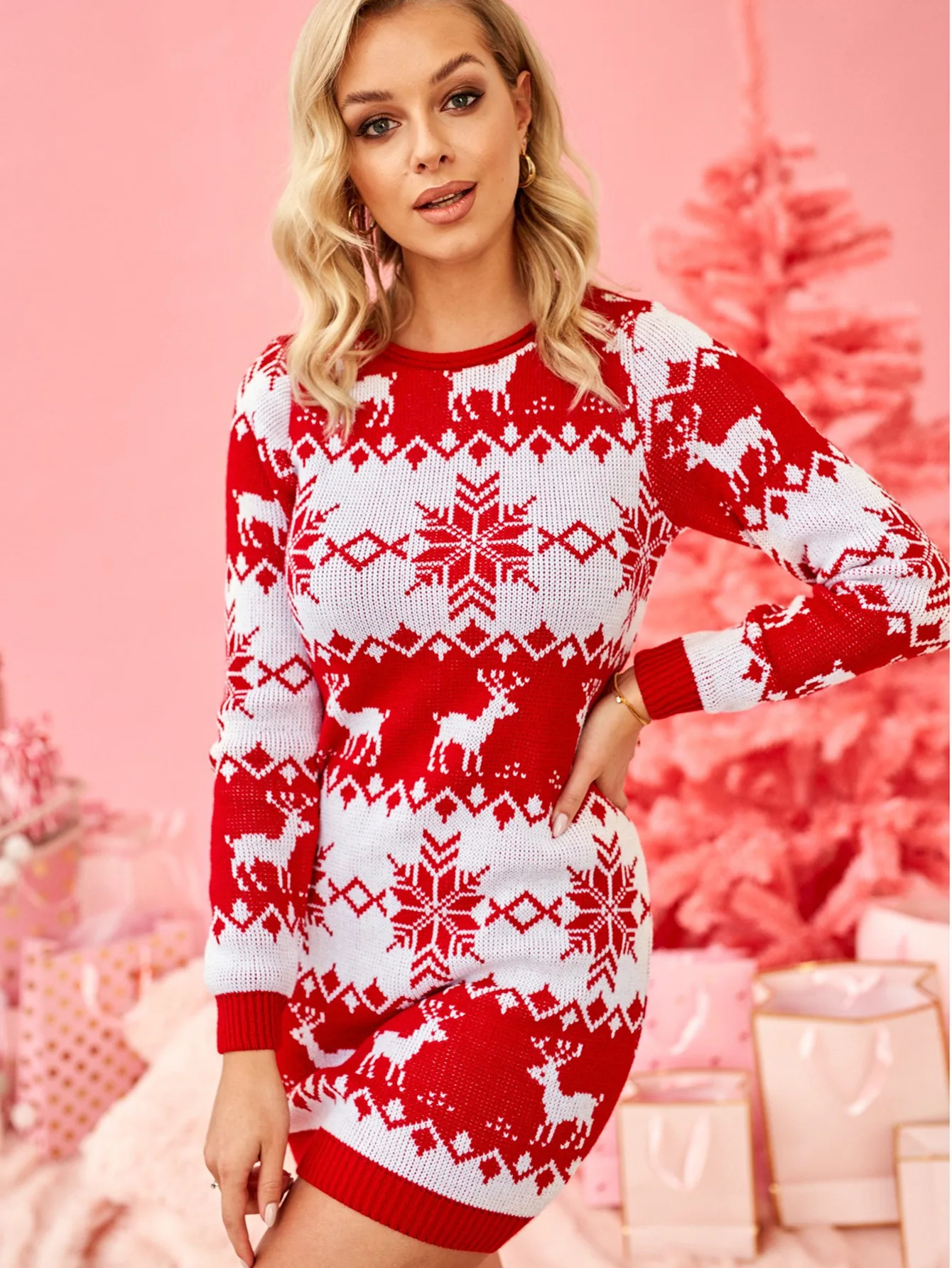Women's Sweater Winter Christmas Dresses Snow Flower Jacquard Sweater Female Traf Dress Knit Halloween Costume Official Clothing
Women's Sweater Winter Christmas Dresses Snow Flower Jacquard Sweater Female Traf Dress Knit Halloween Costume Official Clothing