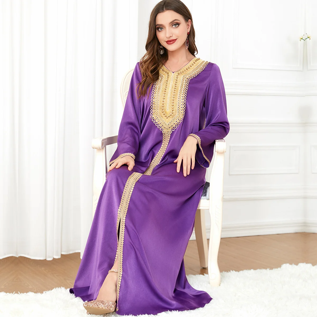 Abaya for Women Purple Women Robe Dress Autumn 2022 New Women's Dress Beaded Robe Loose Muslin Dubai Arabic Female Clothing
Abaya for Women Purple Women Robe Dress Autumn 2022 New Women's Dress Beaded Robe Loose Muslin Dubai Arabic Female Clothing
