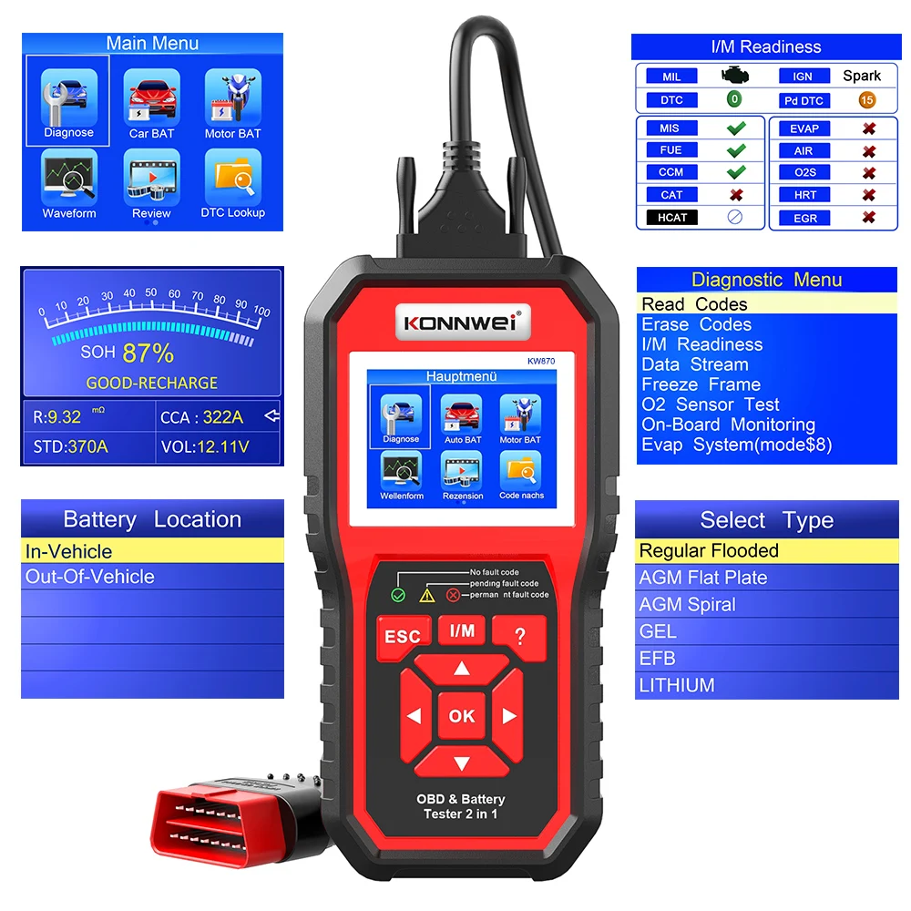 Диагностический сканер PTOOL KW870, устройство для диагностики автомобильных и мотоциклетных аккумуляторов, 6 в, 12 В, 2 в 1, для автомобиля
Диагностический сканер PTOOL KW870, устройство для диагностики автомобильных и мотоциклетных аккумуляторов, 6 в, 12 В, 2 в 1, для автомобиля