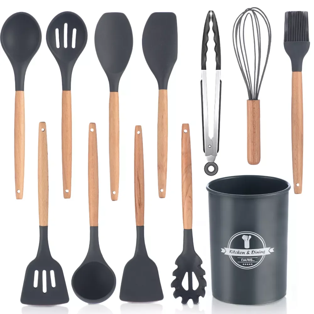 11PCS Silicone Kitchen Cooking Utensil Set with Storage Box for Countertop Wooden Cook Gadgets Kitchen Utensils Kitchen Sets
11PCS Silicone Kitchen Cooking Utensil Set with Storage Box for Countertop Wooden Cook Gadgets Kitchen Utensils Kitchen Sets
