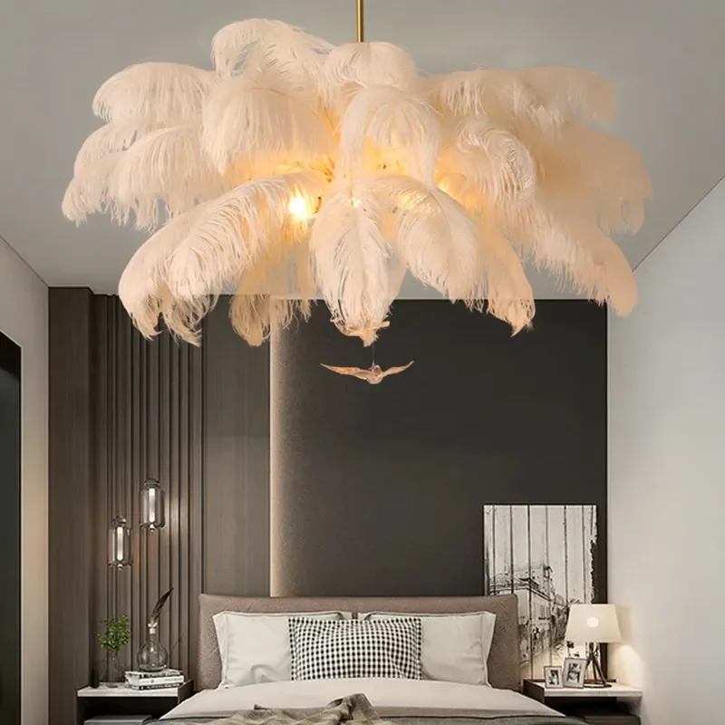 

Люстра в скандинавском стиле с белыми страусиными перьями, светодиодный потолочный светильник в современном стиле для гостиной, столовой, детской, спальни