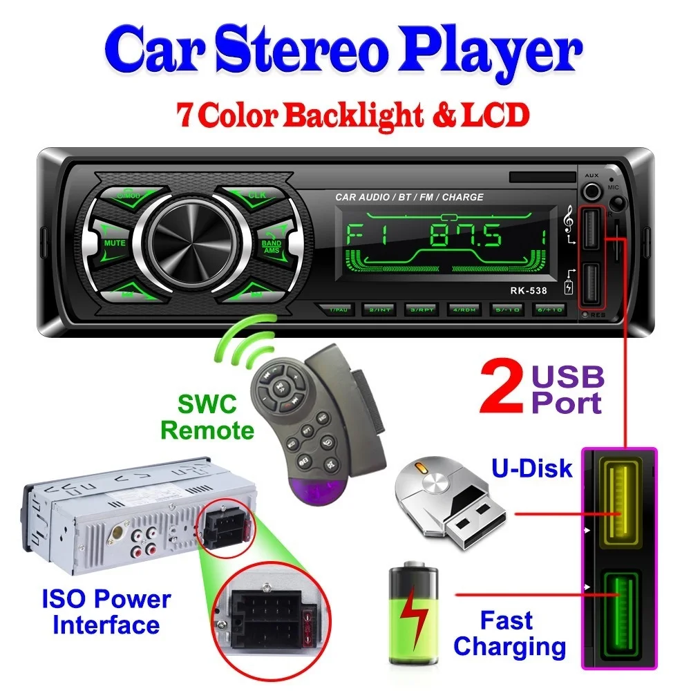 Car Radio Stereo Player Bluetooth Phone AUX-IN MP3 FM/USB/1 Din/SWC Remote/remote control 12V Car Audio Auto
Car Radio Stereo Player Bluetooth Phone AUX-IN MP3 FM/USB/1 Din/SWC Remote/remote control 12V Car Audio Auto