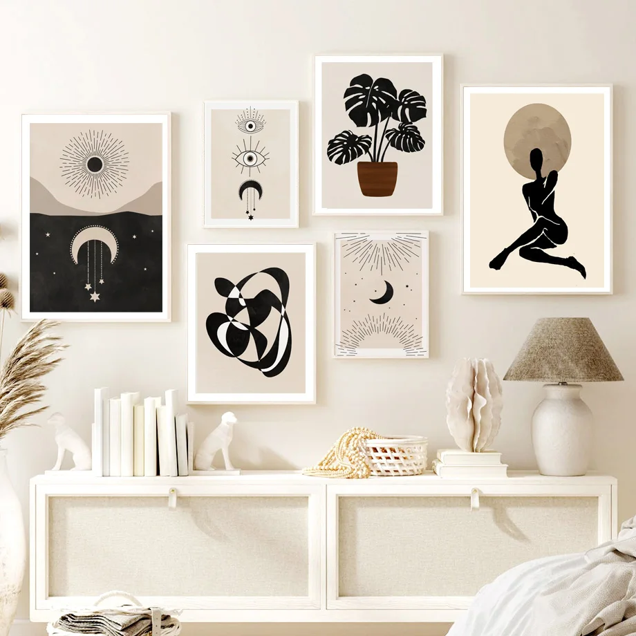 Абстрактная Настенная картина Sun Moon Monstera Line Girl Boho, Картина на холсте, скандинавские плакаты и принты, настенные картины для декора гостиной
Абстрактная Настенная картина Sun Moon Monstera Line Girl Boho, Картина на холсте, скандинавские плакаты и принты, настенные картины для декора гостиной