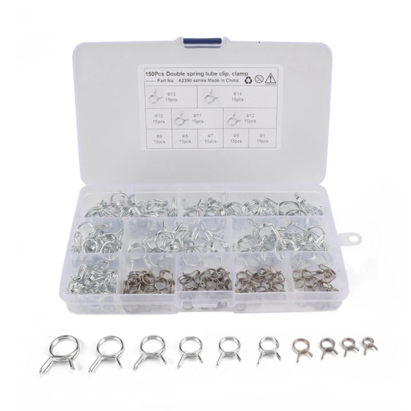 150Pcs/Set Stainless Steel Spring Clip Hose Clamp Fastener Fuel Line Hose Water Pipe Air Tube Car Plumbing Tools
150Pcs/Set Stainless Steel Spring Clip Hose Clamp Fastener Fuel Line Hose Water Pipe Air Tube Car Plumbing Tools