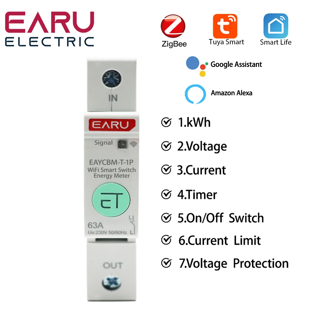 1P TUYA APP Zigbee WIFI Smart Energy Power Consumption kWh Meter Circuit Breaker Time Relay Switch Leakage Voltage Protection
1P TUYA APP Zigbee WIFI Smart Energy Power Consumption kWh Meter Circuit Breaker Time Relay Switch Leakage Voltage Protection