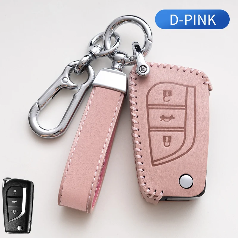 

Genuine Leather Pink Car Key Case Cover Fob Shell for Toyota Corolla Altis Auris Aygo Yaris Camry RAV4 Verso TC IM