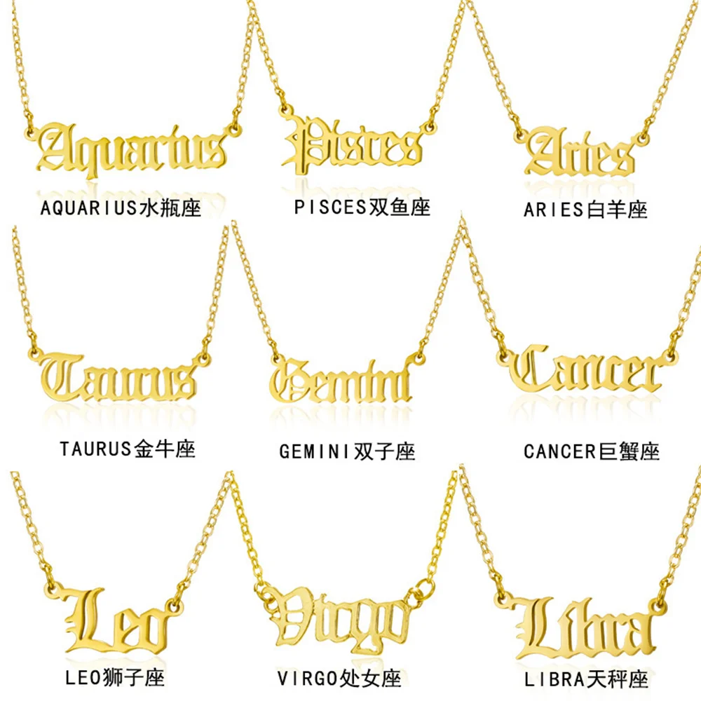 Twelve constellations gold necklace retro English letter pendant collarbone chain short necklace
Twelve constellations gold necklace retro English letter pendant collarbone chain short necklace