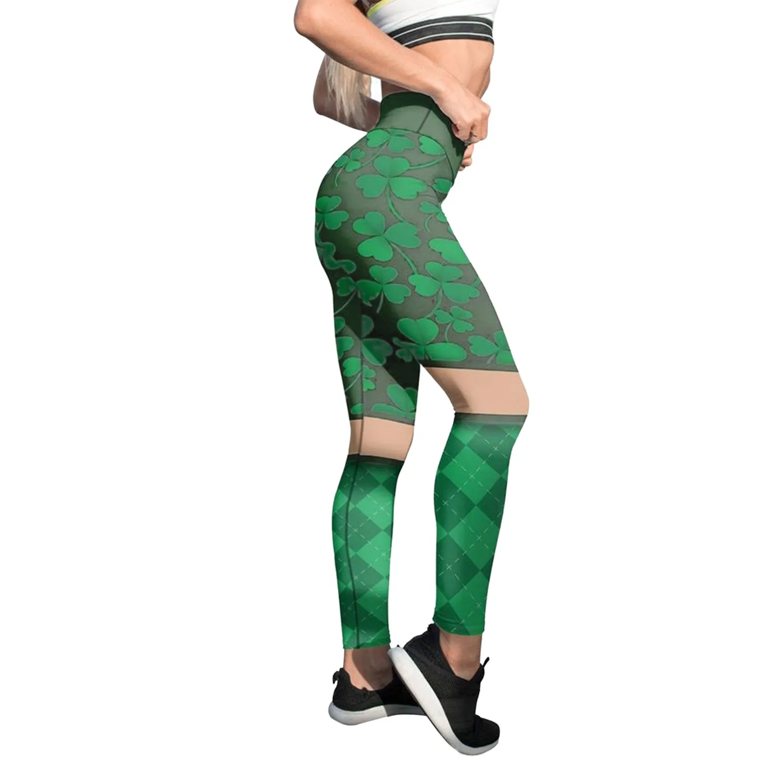 

Women's Butt Lifting Seamless Leggings Paddystripes Good Luck Clover Printed High-waist Push UP Hip Tights St. Patrick Day A40