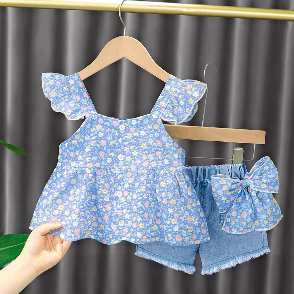 Newborn Baby Girl Clothes Sets Floral Sling Shirt + Bow Denim Shorts Summer Infant Fashion Birthday Outfit Suit
Newborn Baby Girl Clothes Sets Floral Sling Shirt + Bow Denim Shorts Summer Infant Fashion Birthday Outfit Suit