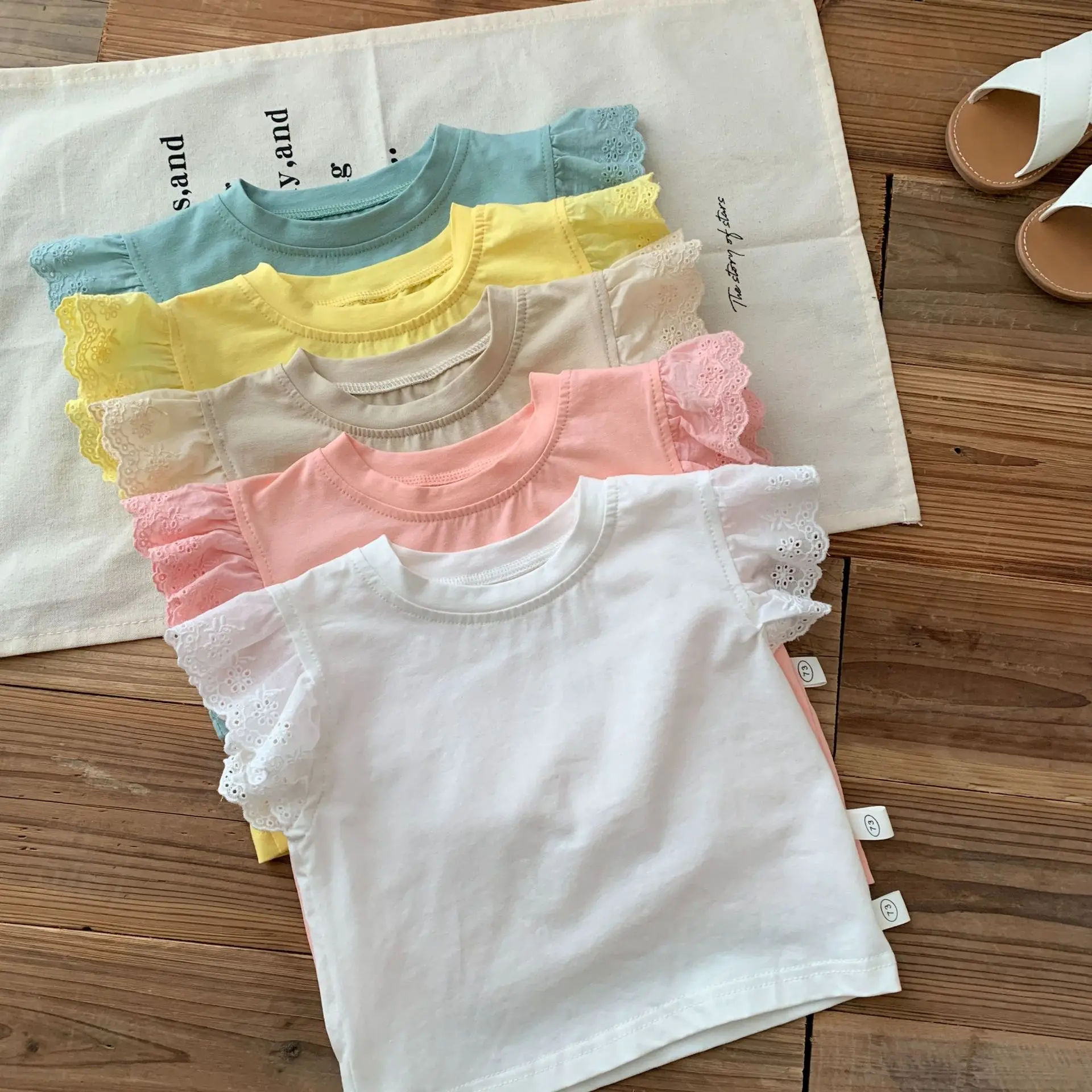 

Girls' all-match solid color bottoming shirt 0-7 years old summer children's clothing girl baby flying sleeve thin T-shirt child