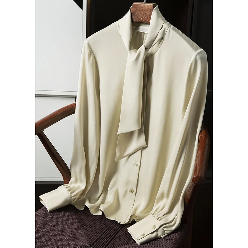 

Big Lace-tie French Silk Shirt Women's Design Sense Niche Long Sleeve Shirt Mulberry Silk Top Autumn 2023 New Style