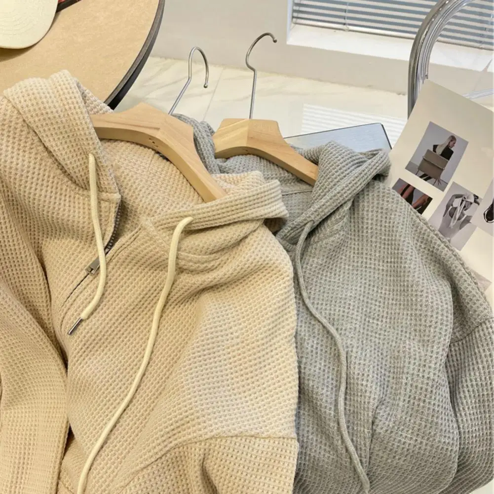 Women Spring Autumn Solid Color Sweatshirt Coat Hooded Drawstring Long Sleeve Pockets Zipper Placket Waffle Texture Hoodie Cardi
Women Spring Autumn Solid Color Sweatshirt Coat Hooded Drawstring Long Sleeve Pockets Zipper Placket Waffle Texture Hoodie Cardi
