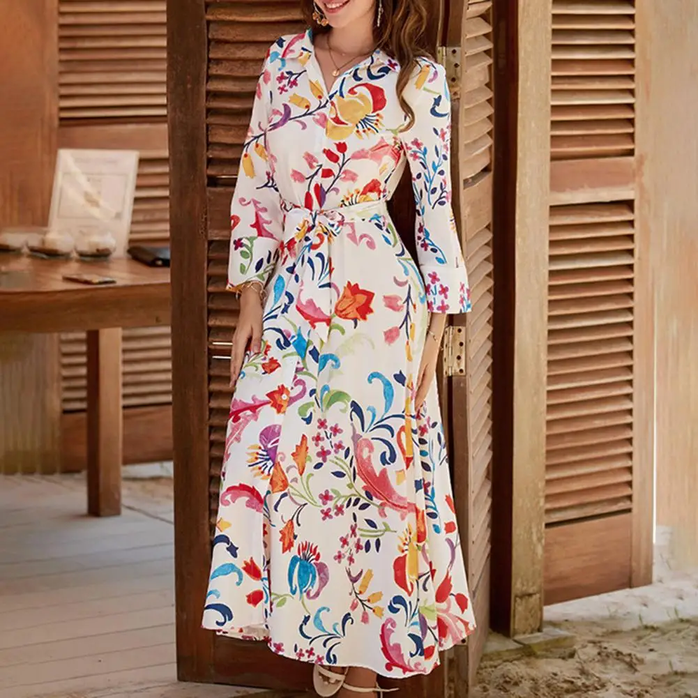 Floral Print Belt Midi Shirt Dress Lapel 3/4 Sleeve Large Hem Autumn Dress Women Stylish Mid-calf Length Lady Dress For Dating
Floral Print Belt Midi Shirt Dress Lapel 3/4 Sleeve Large Hem Autumn Dress Women Stylish Mid-calf Length Lady Dress For Dating