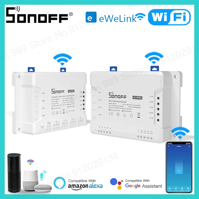 

Itead SONOFF Smart Switch 4CH R3/ 4CH PRO R3 Wifi Switch Module 4 Gang Wi-Fi DIY APP Voice Control Works With Alexa Smart Home
