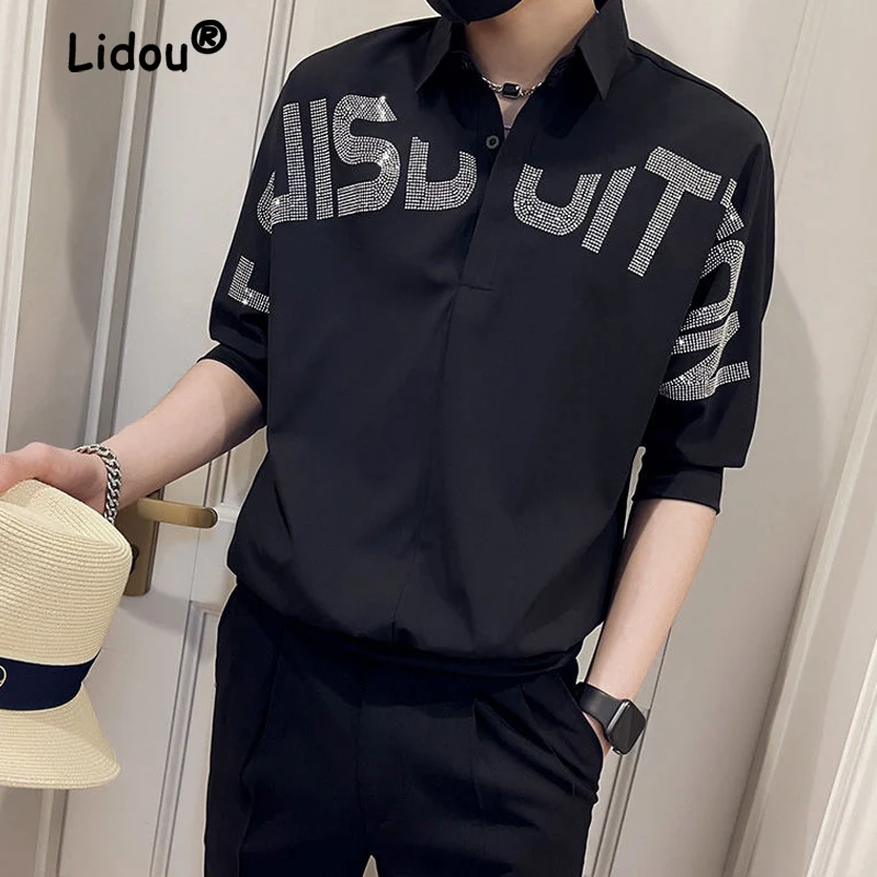Casual Fashion Printing Letter Black Man Pullover Shirt New High Quality 3/4 Sleeve Turn-down Collar Button Decorate Male Top
Casual Fashion Printing Letter Black Man Pullover Shirt New High Quality 3/4 Sleeve Turn-down Collar Button Decorate Male Top