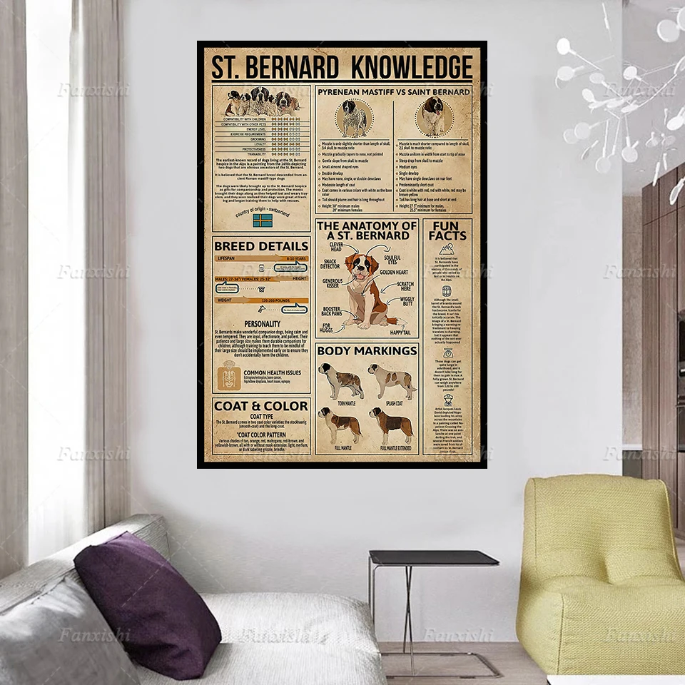 Canvas Paintings Prints Wall Art Bernard Knowledge Pet Dog Vintage Poster Modular Picture Home Living Room Decor Modern Pop Gift
Canvas Paintings Prints Wall Art Bernard Knowledge Pet Dog Vintage Poster Modular Picture Home Living Room Decor Modern Pop Gift
