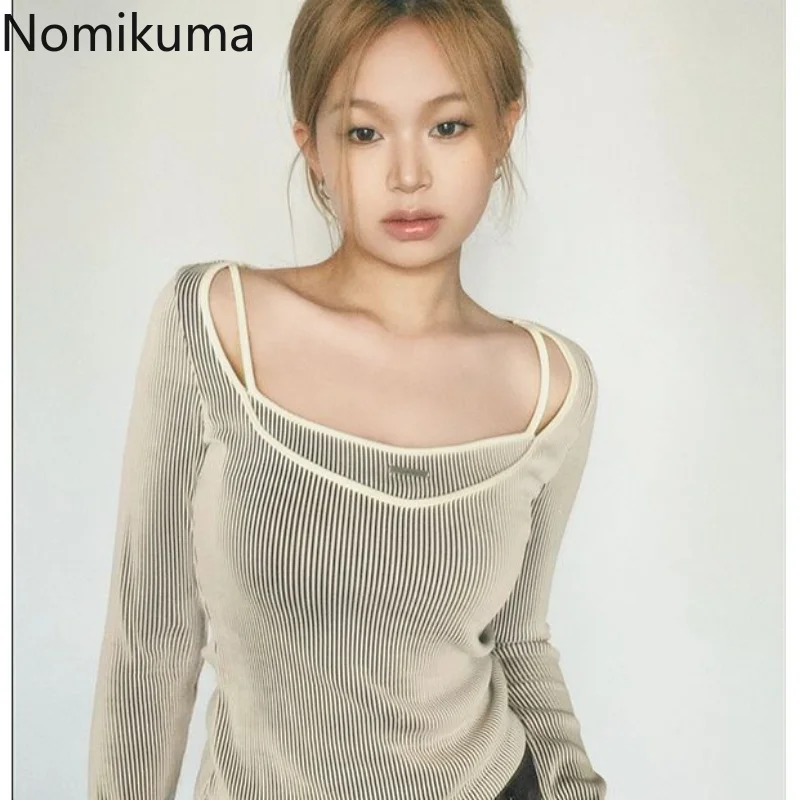Nomikuma Pull Femme Spring Autumn Square Neck Fake Two Piece Striped Sweater Women Vintage Elegant Sexy Harajuku Y2k Streetwear
Nomikuma Pull Femme Spring Autumn Square Neck Fake Two Piece Striped Sweater Women Vintage Elegant Sexy Harajuku Y2k Streetwear