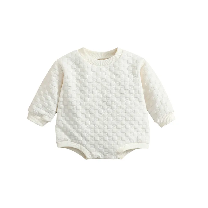 

Newborn Baby Girls Boys Romper 0-24 Month Solid Color Lattice Round Neck Long Sleeve Bodysuits Infants Autumn Winter Clothes