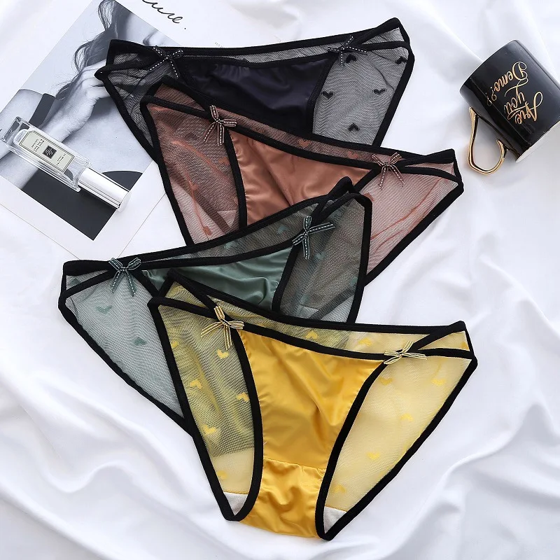 

Soft Lace Sexy Underwear Women Comfortable Traceless Mesh Lace Up Bow Triangle Pants Low Waisted Shorts Fashion Girl's Panties