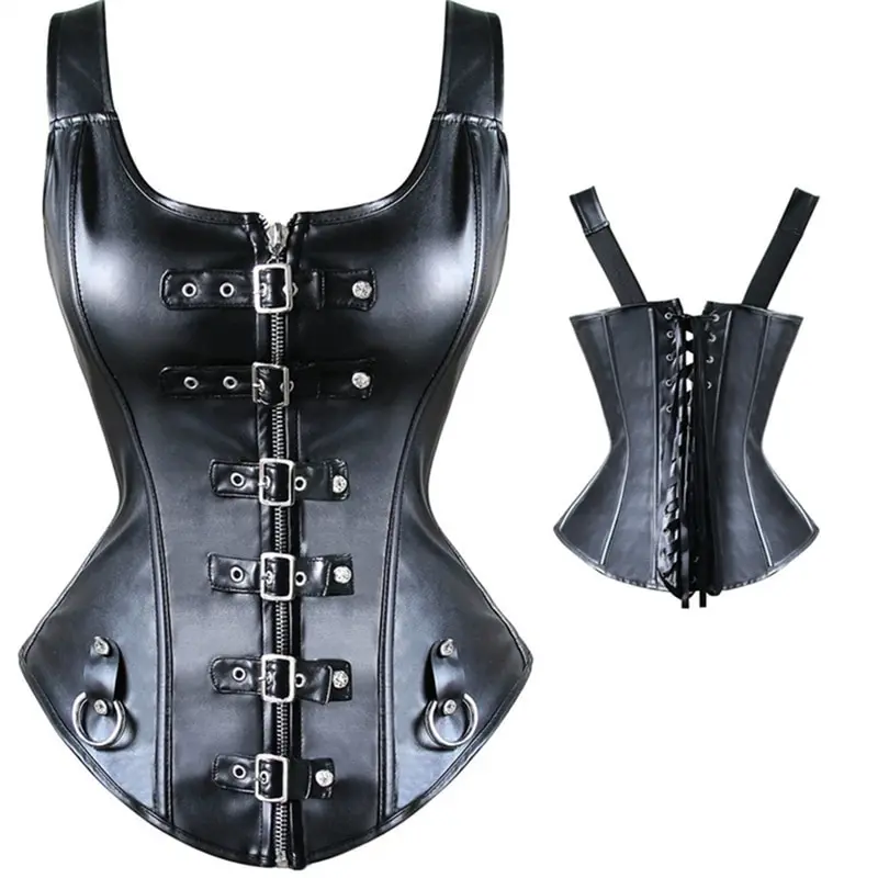 Faux Leather Corset Top Shoulder Strap Corselet Black Zipper Buckled Bustier Waist Trainer Vest Corset Overbust Women Steampunk
Faux Leather Corset Top Shoulder Strap Corselet Black Zipper Buckled Bustier Waist Trainer Vest Corset Overbust Women Steampunk