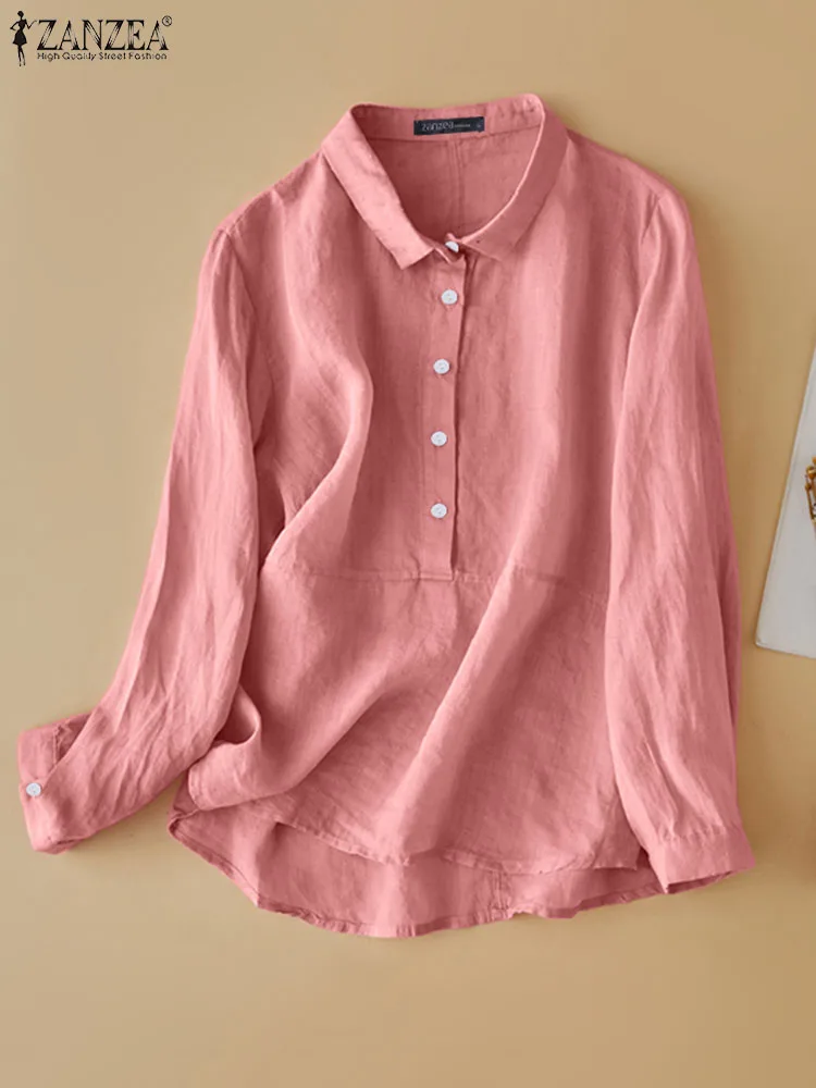 

Модная блузка ZANZEA с длинным рукавом, женские рубашки с отложным воротником и пуговицами, женские элегантные офисные блузки, женская рубашка, праздничные туники, топы 2023