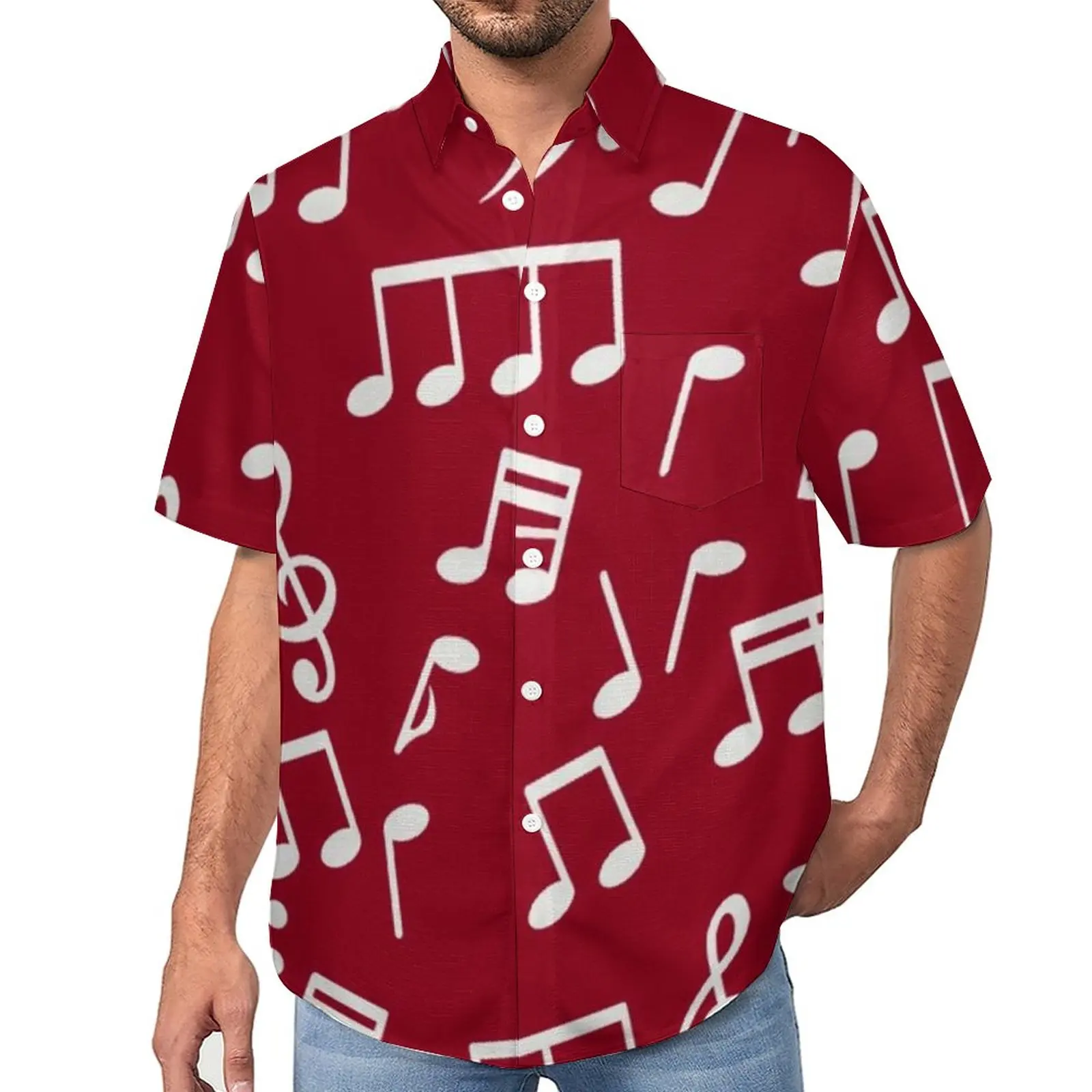 

Белая Повседневная рубашка для музыкальных заметок, Пляжная Свободная рубашка для музыкантов, летние эстетические блузки с коротким рукавом и графическим принтом, Одежда большого размера