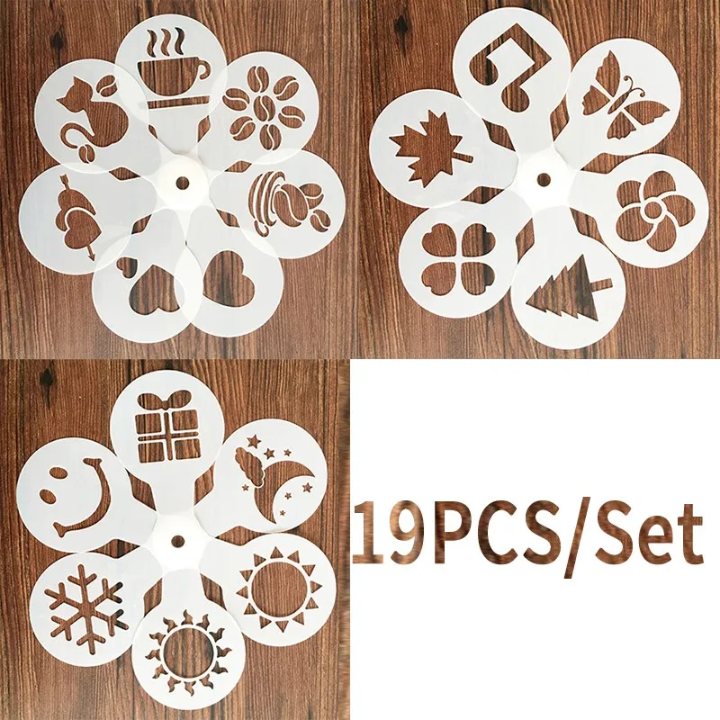 19 Pcs/set Fancy Coffee Printing Model Foam Spray Cake Stencils Coffee Drawing Cappuccino Mold Powdered Sugar Sieve Tools
19 Pcs/set Fancy Coffee Printing Model Foam Spray Cake Stencils Coffee Drawing Cappuccino Mold Powdered Sugar Sieve Tools