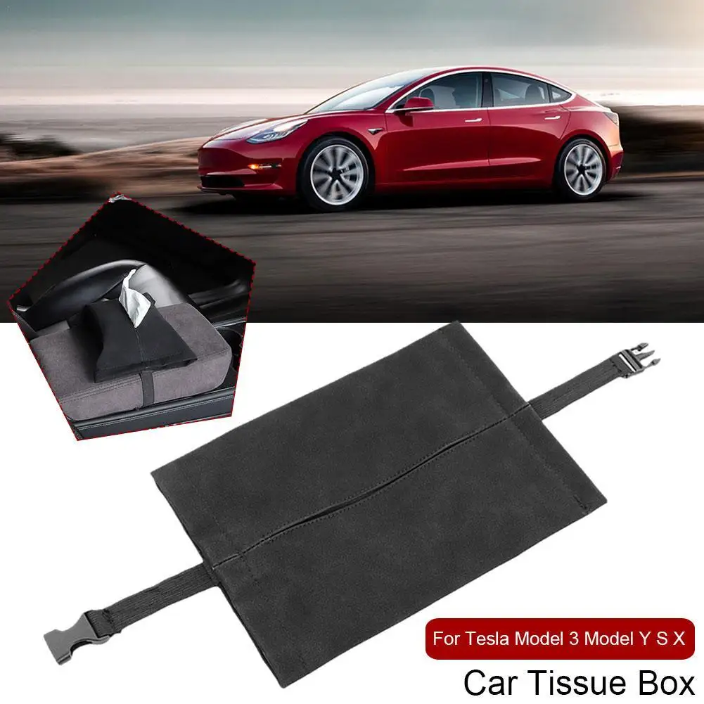 

For Tesla Model 3 Model Y S X Suede Car Tissue Box Interior Organizer Hidden Napkin Paper Holder Storage Bag Car Accessories