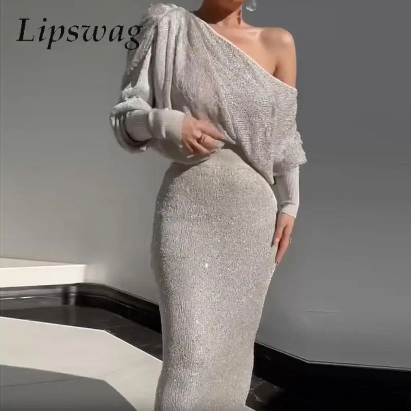 Elegant One-Sleeve Solid Lady Evening Gown Sparkle Glitter High Waist Slim Long Dress Women Sexy Skew Collar Bodycon Party Dress
Elegant One-Sleeve Solid Lady Evening Gown Sparkle Glitter High Waist Slim Long Dress Women Sexy Skew Collar Bodycon Party Dress