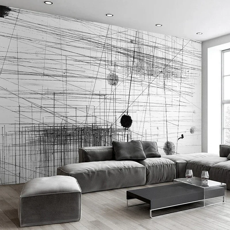 

Custom Photo Wallpaper Modern Fashion Abstract Black White Lines Dots Creative Art Mural Wallpaper Living Room Home Decoration