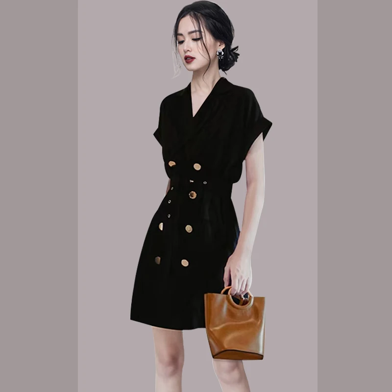 Business Fashion Summer Black Notched Collar Dress For Women Double-Breasted Short Sleeve Office OL Blazer Mini Dress With Belt
Business Fashion Summer Black Notched Collar Dress For Women Double-Breasted Short Sleeve Office OL Blazer Mini Dress With Belt