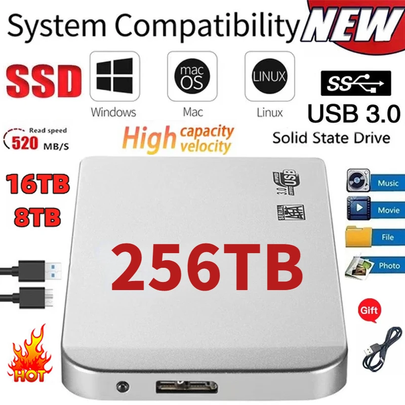128TB Portable SSD 2TB Big storage External Solid State Disk Type-C Compatible for Notebook/PC Desktop External Hard Drive SSD
128TB Portable SSD 2TB Big storage External Solid State Disk Type-C Compatible for Notebook/PC Desktop External Hard Drive SSD