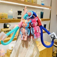 New Cartoon Colorful DIY Fluid Bear Keyring Exquisite Schoolbag Pendant Keychains Women Couple Car Bag Ornament Key Chain Gift