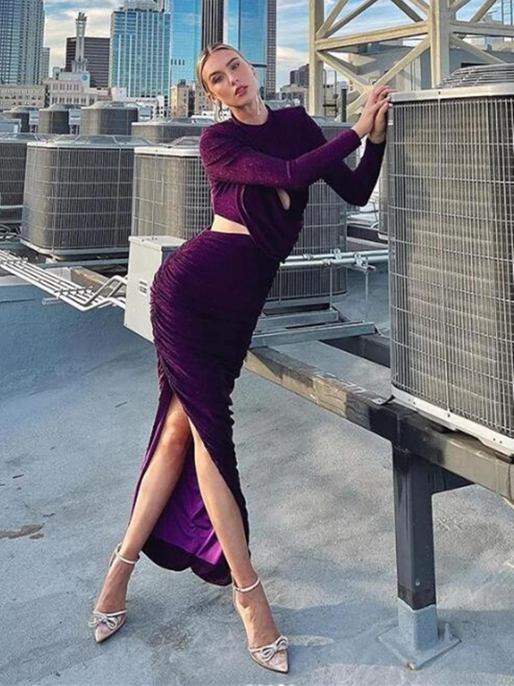 Sexy Long Sleeve Cutout Pleated Bodycon Maxi Dress Elegant O Neck Irregular Slit Slim Long Dress Women Autumn/Winter Club Party
Sexy Long Sleeve Cutout Pleated Bodycon Maxi Dress Elegant O Neck Irregular Slit Slim Long Dress Women Autumn/Winter Club Party