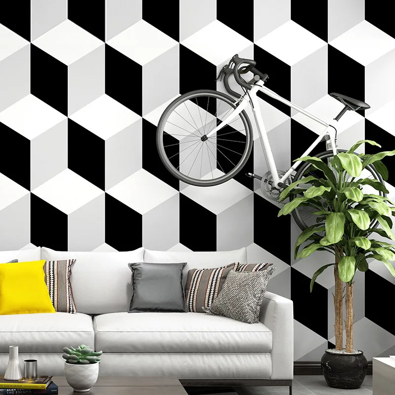 

3d фоновые обои черно-белая сетка в скандинавском стиле геометрические серые обои Ins настенные бумаги домашний декор