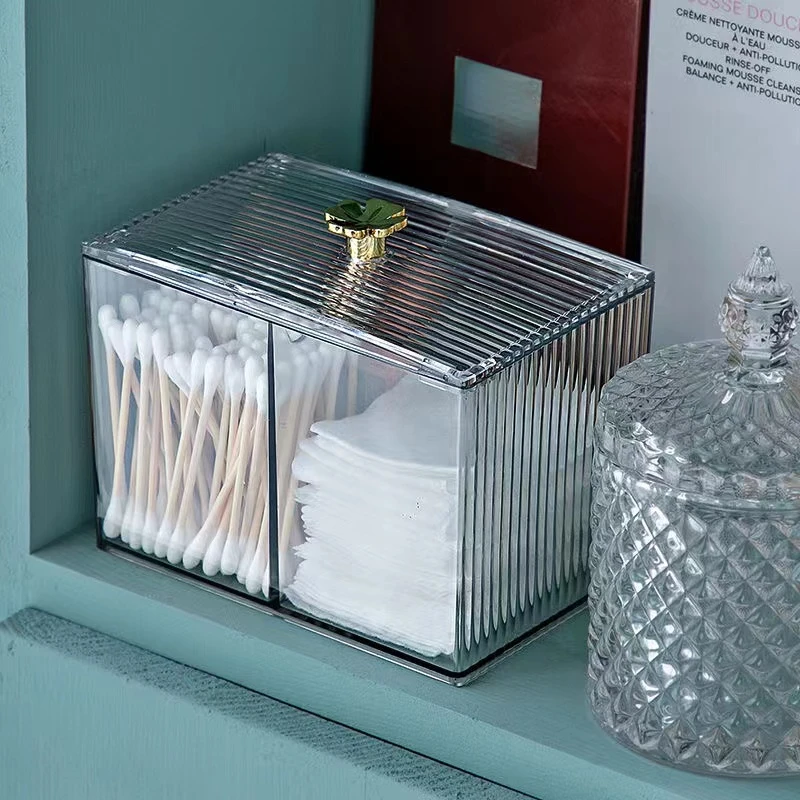 

Makeup Storage Organizer Bathroom Jar Cotton Swab Storage Acrylic Square Container Cotton Puff Storage Box Cosmetic Cotton Box