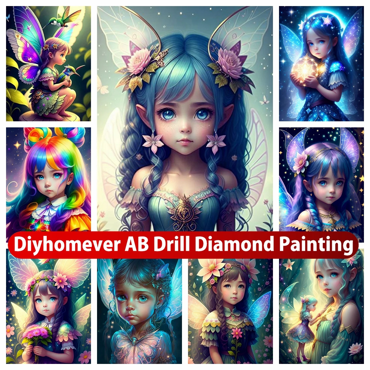 

Cute Fairy Elf 5D DIY AB Diamond Painting Art Cross Stitch Fantasy Beautiful Girl Mosaic Embroidery Rhinestones Home Decor Gift