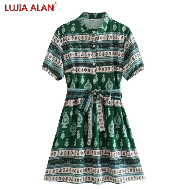 Summer New Women's Ethnic Style Printed Belt Shirt Mini Dress Female Casual Short Sleeve Loose Vestidos LUJIA ALAN WD2627
Summer New Women's Ethnic Style Printed Belt Shirt Mini Dress Female Casual Short Sleeve Loose Vestidos LUJIA ALAN WD2627