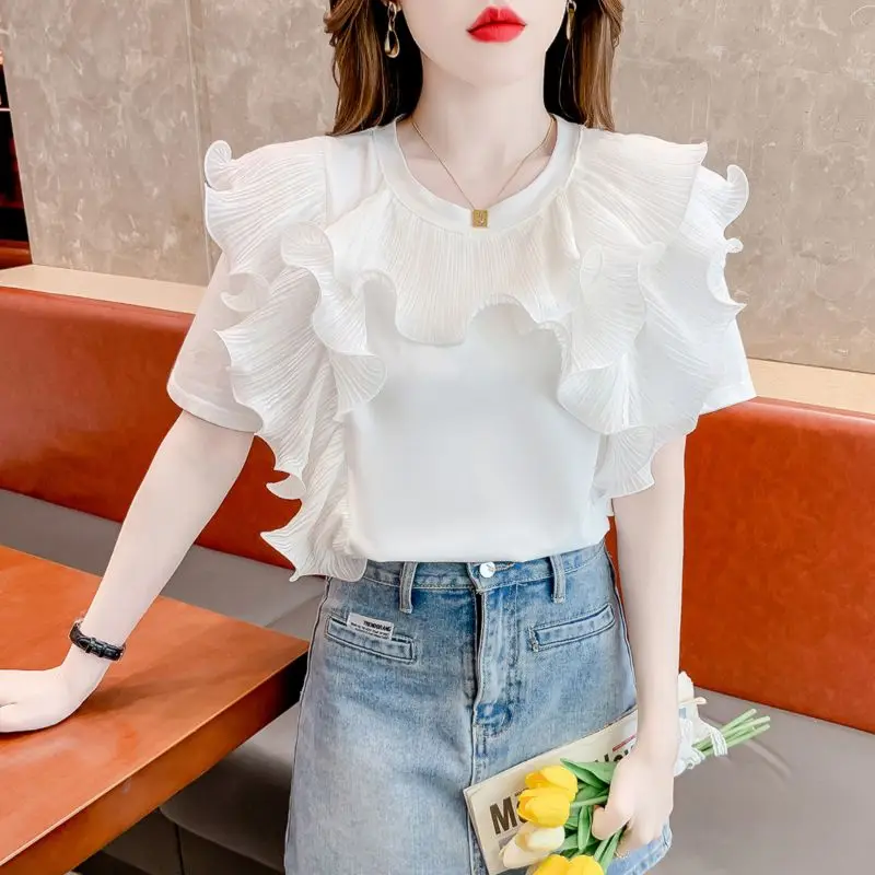 Elegant O-Neck Spliced Short Sleeve Ruffles Blouse Women's Clothing 2023 Summer New Casual Pullovers Office Lady Shirt
Elegant O-Neck Spliced Short Sleeve Ruffles Blouse Women's Clothing 2023 Summer New Casual Pullovers Office Lady Shirt