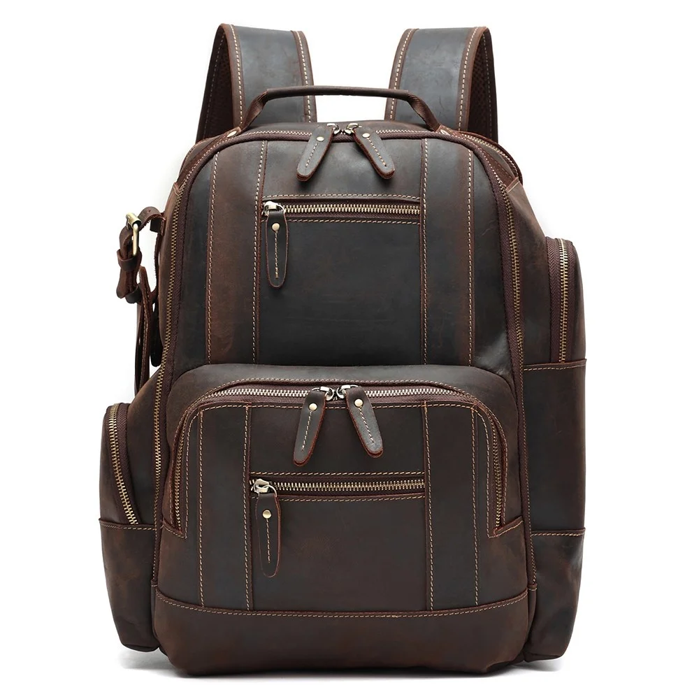 

Crazy Horse Leather Backpack for Men 15.6 inch Laptop Vintage Business Travel Daypack Large Capacity Schoolbag Rucksack