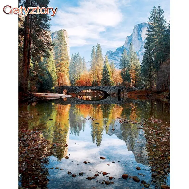 

GATYZTORY Frame Painting By Numbers Canvas Mountain Lake Colouring Landscape Handpainted Artwork Home Wall Decor