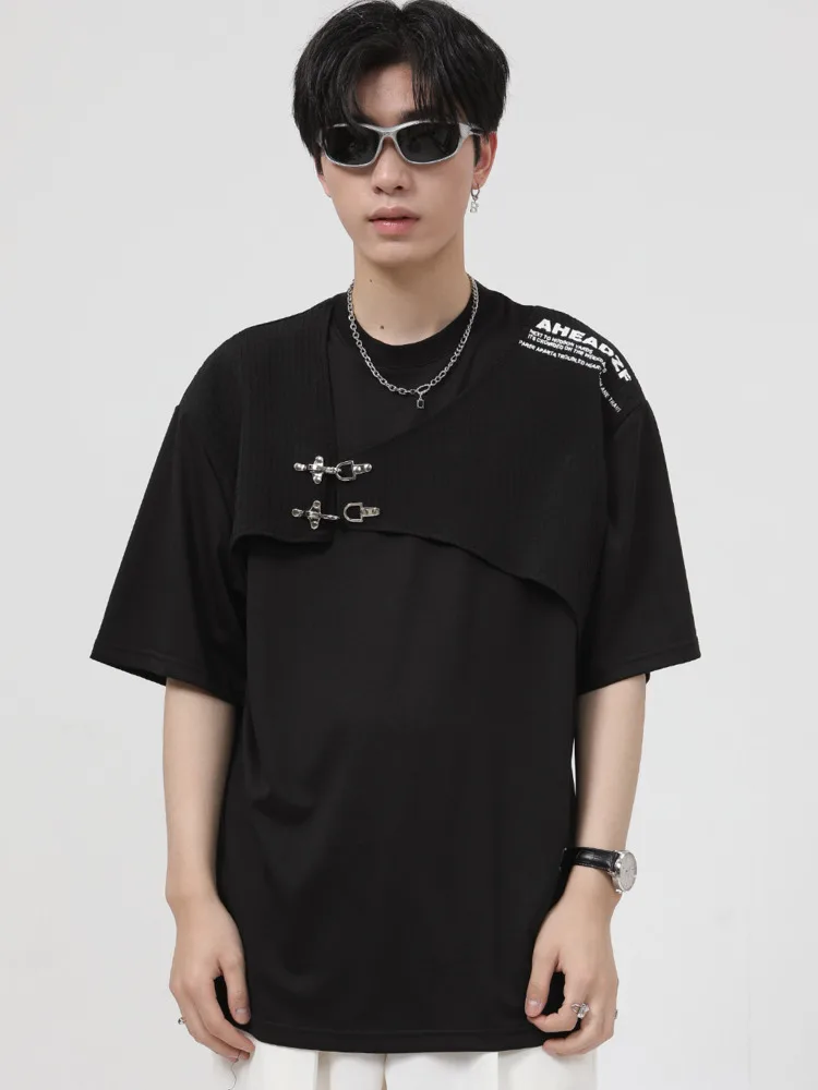 SYUHGFA Men Clothing 2022 Summer Letter Print Short Sleeve T-shirt Korean Fashion Loose Streetwear Metal Button T-shirts Tops 
SYUHGFA Men Clothing 2022 Summer Letter Print Short Sleeve T-shirt Korean Fashion Loose Streetwear Metal Button T-shirts Tops