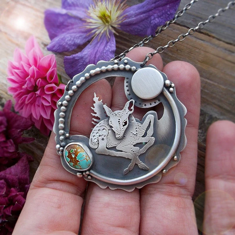 2022 Vintage Full Moon Pine Deer Pendent Necklace Boho Style Inlay Natural Stone Women Necklace Party Jewelry Gift Wholesale
2022 Vintage Full Moon Pine Deer Pendent Necklace Boho Style Inlay Natural Stone Women Necklace Party Jewelry Gift Wholesale