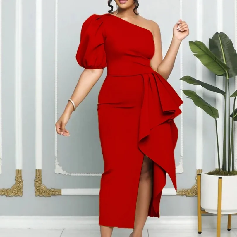 Elegant African Wedding Dresses for Women One Shoulder Lantern Sleeve Ruffles High Split Sexy Evening Party Vestidos Mujer
Elegant African Wedding Dresses for Women One Shoulder Lantern Sleeve Ruffles High Split Sexy Evening Party Vestidos Mujer