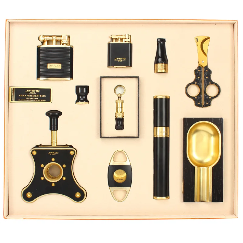 New Luxury Cigar Tool Set Stainless Steel Cigar Cutter Cigar Ashtray Cigar Holder Lighter Cigarette Holder High-end Gift
New Luxury Cigar Tool Set Stainless Steel Cigar Cutter Cigar Ashtray Cigar Holder Lighter Cigarette Holder High-end Gift