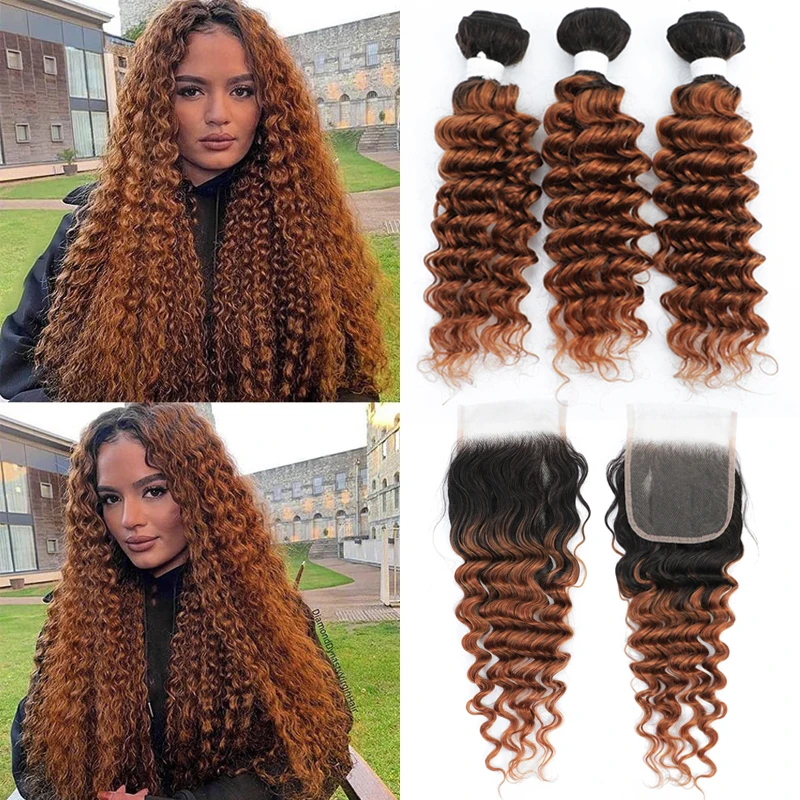 Deep Wave Human Hair Bundles With Closure 1B/30 Ombre Brown Hair Weave Bundles With Closure Brazilian Remy Human Hair Bundles
Deep Wave Human Hair Bundles With Closure 1B/30 Ombre Brown Hair Weave Bundles With Closure Brazilian Remy Human Hair Bundles