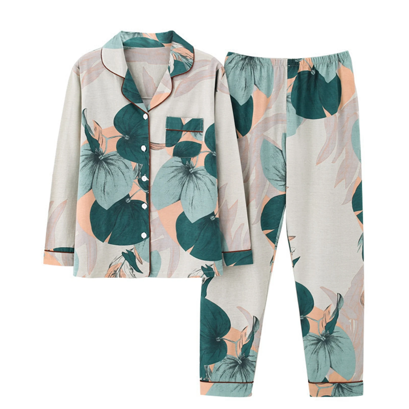 Women Long Sleeve Pajamas Set Hawaii Floral Print Button Down Loungewear 2-piece Loose Outfits
Women Long Sleeve Pajamas Set Hawaii Floral Print Button Down Loungewear 2-piece Loose Outfits