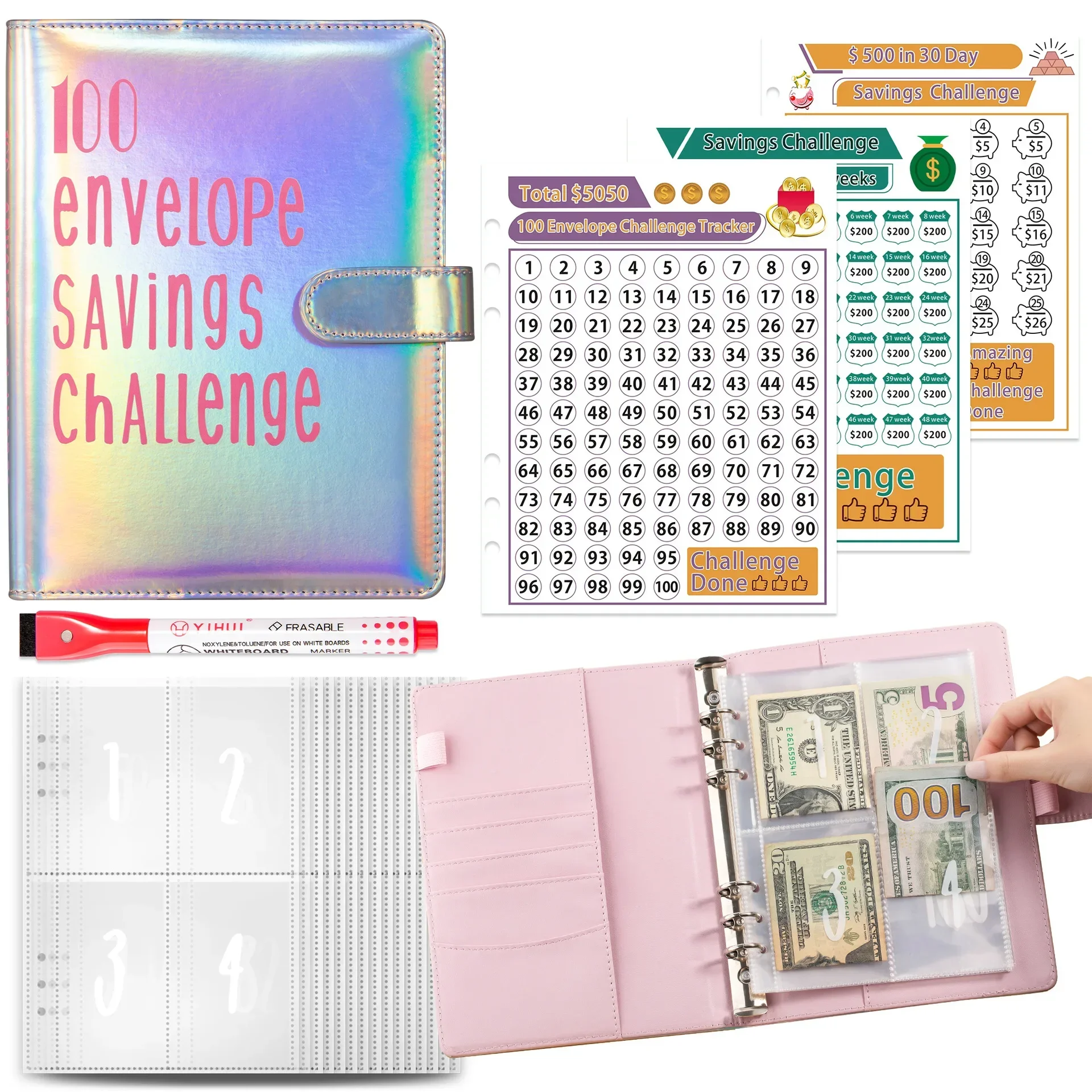2024 New100 Envelope Savings Challenge Laser A5 Loose-Leaf Binder Budget Binder With Cash Envelopes Money Organizer System
2024 New100 Envelope Savings Challenge Laser A5 Loose-Leaf Binder Budget Binder With Cash Envelopes Money Organizer System