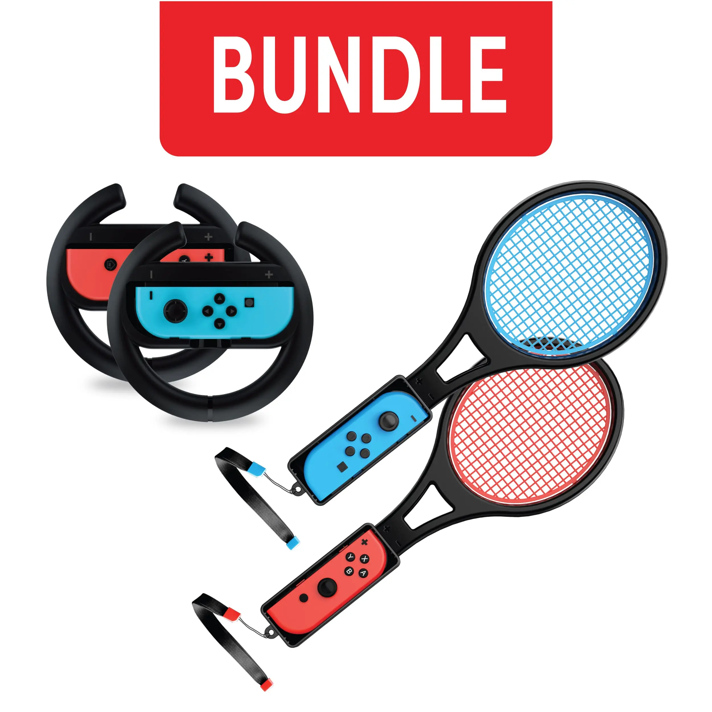 Steering Wheel/Tennis Racket Combo Pack for Nintendo Switch,Joy Con Controller Grip Racing & Sports Game Accessories for Mario
Steering Wheel/Tennis Racket Combo Pack for Nintendo Switch,Joy Con Controller Grip Racing & Sports Game Accessories for Mario