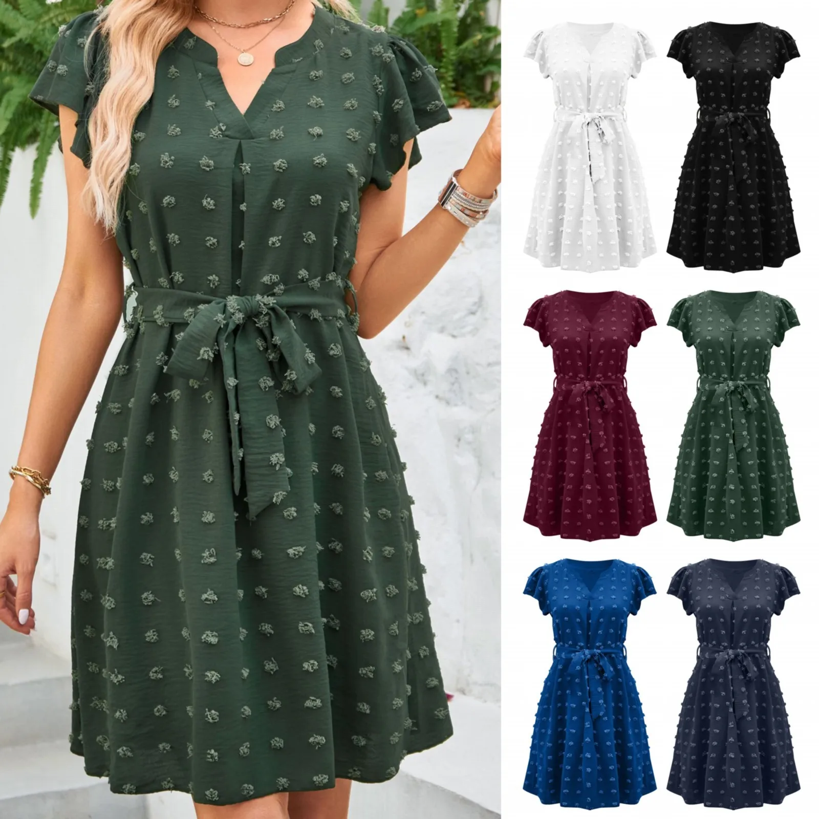 Женское летнее платье с коротким рукавом, элегантное платье трапециевидной формы, мини-платье на бретелях, модное Повседневное платье с v-образным вырезом, платье с запахом для женщин на лето 
Женское летнее платье с коротким рукавом, элегантное платье трапециевидной формы, мини-платье на бретелях, модное Повседневное платье с v-образным вырезом, платье с запахом для женщин на лето
